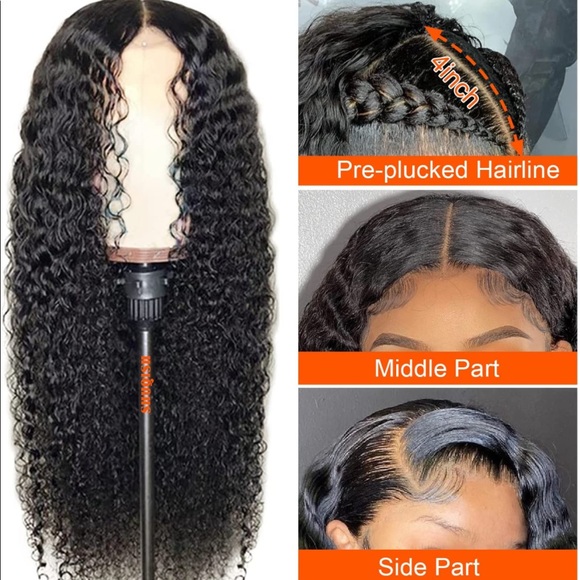 💫 24” 100% HUMAN HAIR DEEP BRAZILIAN WAVY LACE FRONT 4 x 4 FRONT PART WIG *NEW* - Picture 3 of 11